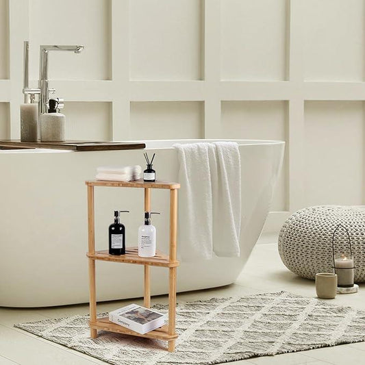 Bamboo Corner Shower Caddy Stand 3-Tier Waterproof,Free Standing Corner Shelf Shower Stool Organizer for Inside Shower,Space-Saving Storage Shelf with Anti-Slip Feet - ModernBath