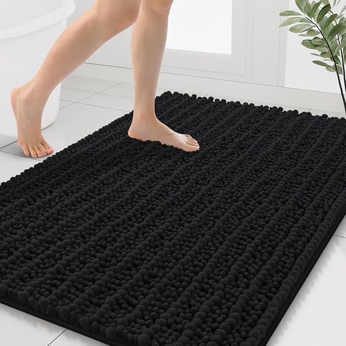 Smiry Bathroom Rugs Mat 40x32, Extra Soft Absorbent Chenille Bath Rugs, Non Slip Rubber Backing Machine Washable Quick Dry Bath Mats for Bathroom Floor, Tub, Shower, Home Decor Accessories, Black - ModernBath