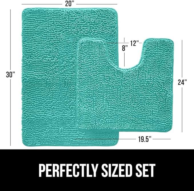 GORILLA GRIP Bathroom Rug Sets, Soft Chenille 2 Piece Area Rugs Set, Toilet Base Mat and 30x20 Carpet, Absorbent Microfiber Washable Mats Dry Quickly, Home Décor and Bath Room Accessories, Turquoise - ModernBath