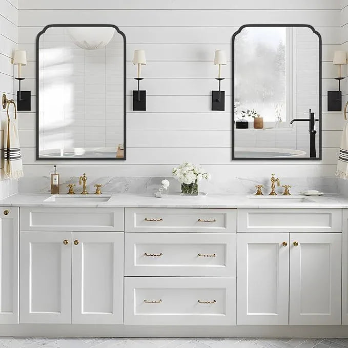 Ferytange 24X36 Inch Black Bathroom Mirror for Over Sink, Modern Rounded Corner Rectangle Mirror with Non-Rusting Iron Metal Framed Bathroom Vanity Mirror for Wall Decor(Tempered Glass) - ModernBath