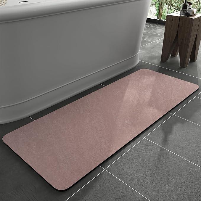 MontVoo -Bath Mat Rug-Rubber Backing Non Slip Quick Dry Absorbent Thin Bathroom Rugs Fit Under Door-Faux Suede Surface Bathroom Floor Mats-Shower Rug for in Front of Bathtub Shower Dusty Rose 17"x59" - ModernBath