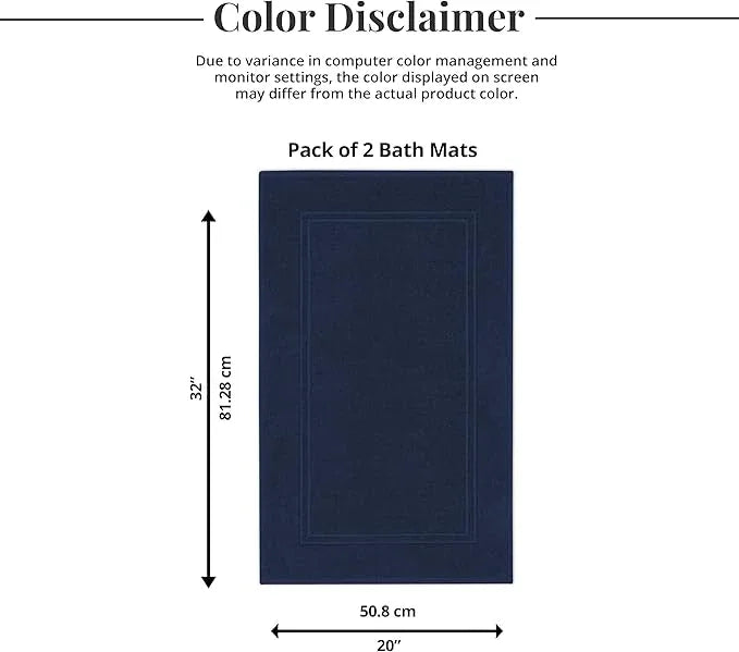 Tens Towels Pack of 2 Bath Mats 100% Cotton, 20 x 32 Inches, Super Absorbent, Hotel Quality Premium Floor Towels, Luxurious, Soft & Quick Dry, Not a Bathroom Rug, Navy - ModernBath