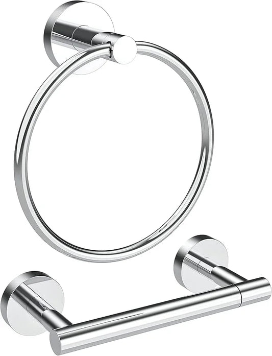 Polished Finish Toilet Paper Holder & Towel Ring SUS304 Stainless Steel 2pc Bathroom Hardware Set with Double Post Pivoting Toilet Paper Roll Holder Wall Mount & Bathroom Towel Holder Set - ModernBath
