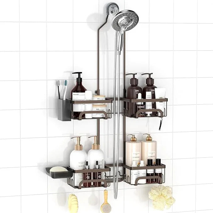 REINHARDT Shower Caddy Hanging for Handheld Showerheads Adjustable Split Shower Caddy, Rustproof Shower Organizer with Hooks for Razor Over the Head Caddy with Soap Holder Bathroom Accessories, Bronze - ModernBath