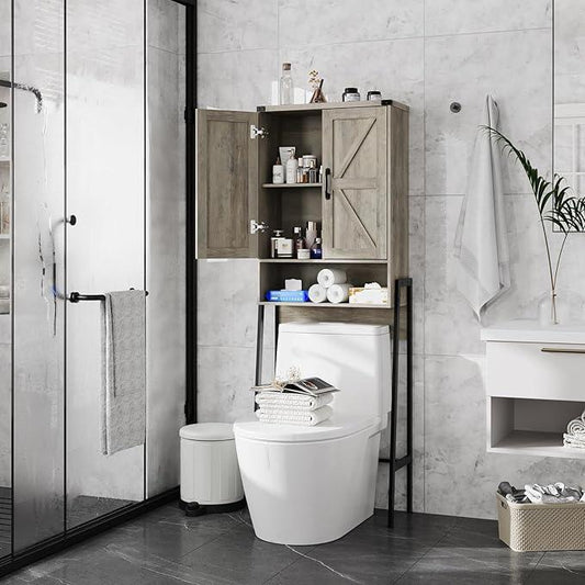 Vabches Over The Toilet Storage Cabinet with 2-Door Design Bathroom Organizers and Storage with Anti-Tip Device Over Toilet Organizer with Shelves for Bathroom,Restroom,Laundry Grey - ModernBath