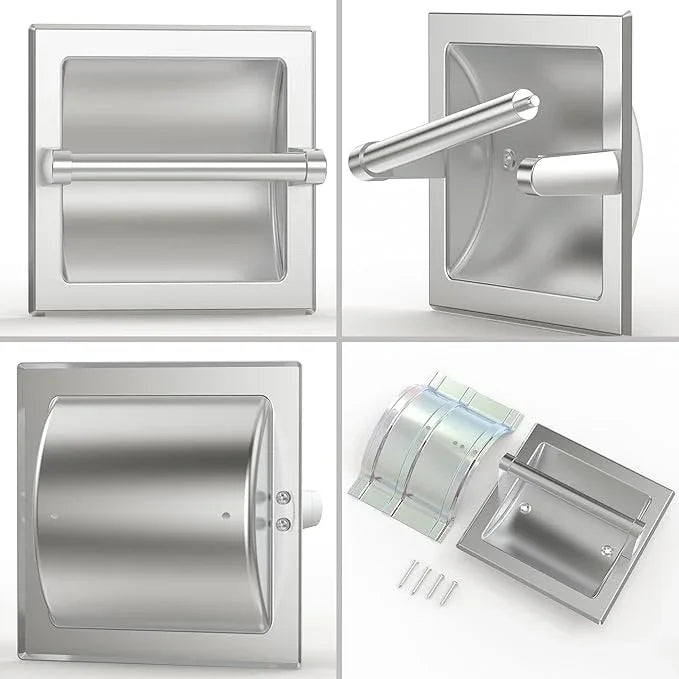 Brushed Nickel Recessed Toilet Paper Holder,Pivoting Toilet Tissue Holder,Made of SUS304 Stainless Steel, in Wall Toilet Paper Holder with Bracket - ModernBath