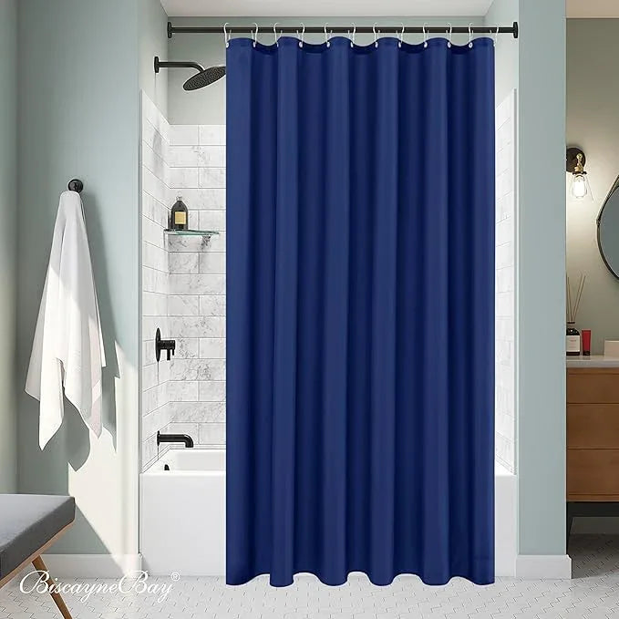 Biscaynebay Hotel Quality Fabric Shower Curtain Liners 72 Inch by 72 Inch, Navy Water Resistant Bathroom Curtains, Rust Resistant Grommets Weighted Bottom Hem Machine Washable - ModernBath