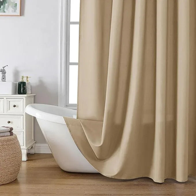 OVZME Zora 84 Inch Shower Curtain Set with 12 Plastic Hooks, Plain Fabric Taupe Shower Curtain for Bathroom - Extra Long Shower Curtain, Water Resistance, Machine Washable Soft Cloth, 72X84, Taupe - ModernBath