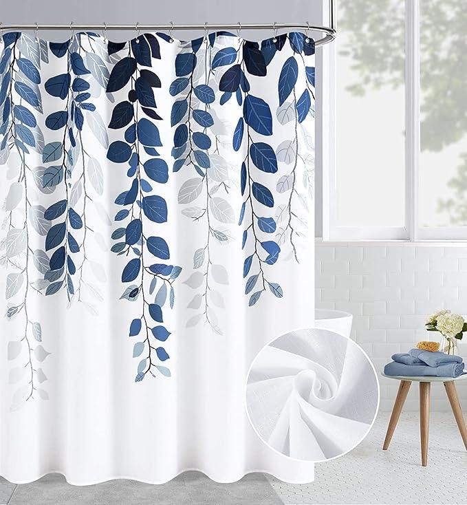 BOODII Extra Long Blue Eucalyptus Shower Curtains for Bathroom Floral Watercolor Leaves Spring Shower Curtain Vine Botanical Natural Navy Bath Curtain Bathroom Decor 72x80 - ModernBath