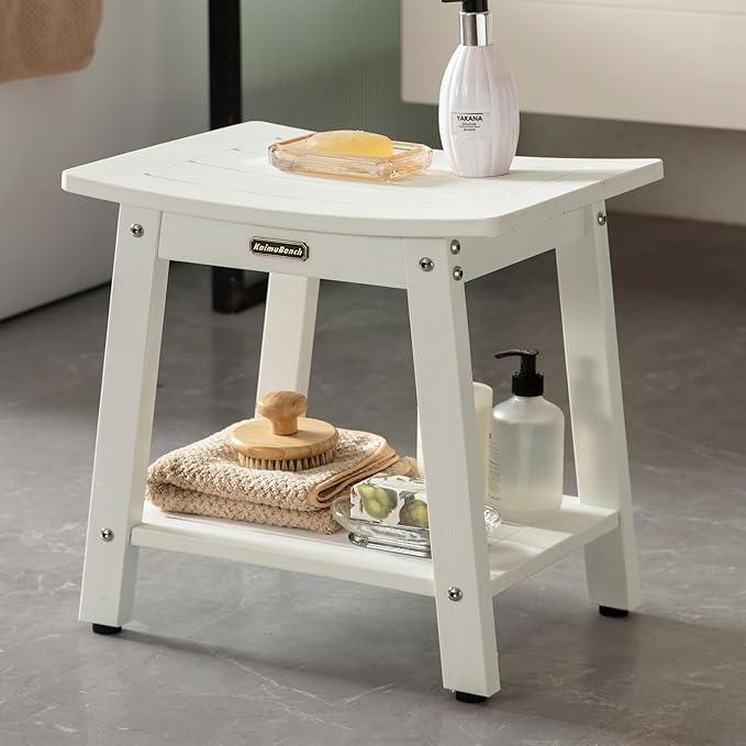 KaimuBench HDPS Shower Bench, White Plastic Shower Stool Seat for Shaving Legs, Spa Bath Seat, Heavy Duty Waterproof, Non-Slip, No Maintenance - ModernBath