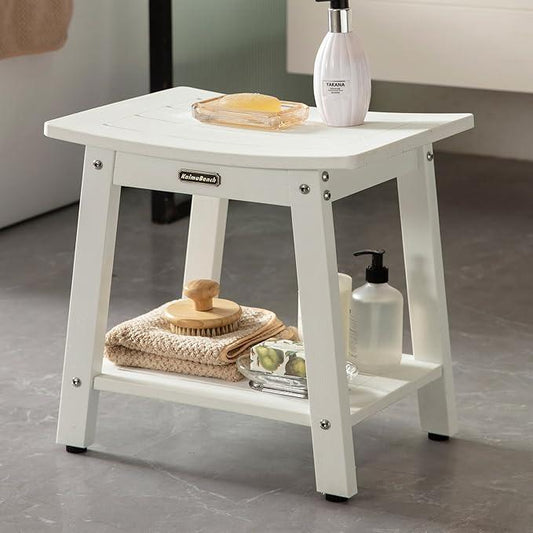 KaimuBench HDPS Shower Bench, White Plastic Shower Stool Seat for Shaving Legs, Spa Bath Seat, Heavy Duty Waterproof, Non-Slip, No Maintenance - ModernBath