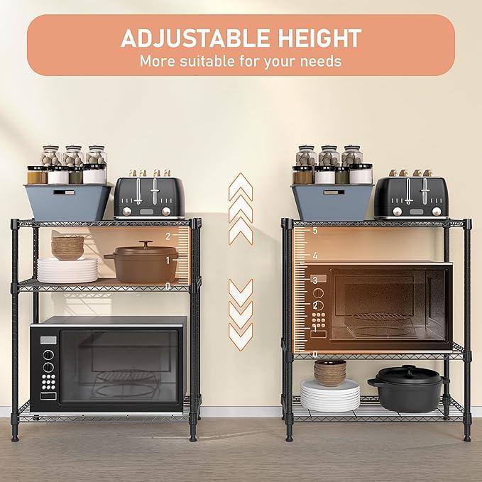 750 lbs 3 Tier Storage Rack Metal Wire Shelving Unit, Storage Standing Shelf Organizer for Laundry Bathroom Kitchen Pantry Closet Garage Basement Utility Room, Black 13.8" D x 29.5" W x 35.5" H - ModernBath