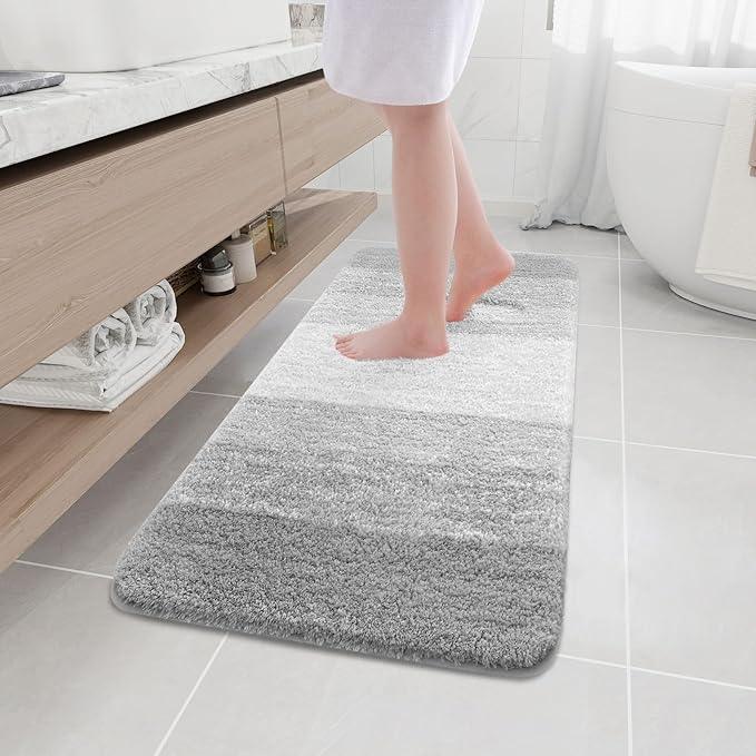 Arotive Microfiber Bathroom Rugs, Shaggy Soft and Absorbent Bath Rug, Non-Slip, Thick Plush Machine Washable Dry Bath Mats for Bathroom, Tub and Shower, 47x17, Light Grey, Rectangular - ModernBath