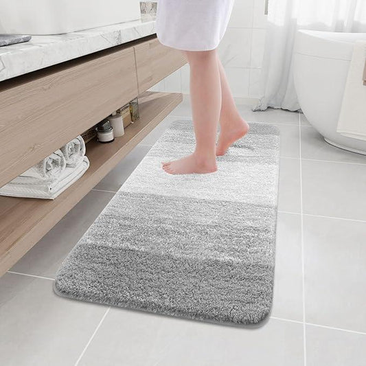 Arotive Microfiber Bathroom Rugs, Shaggy Soft and Absorbent Bath Rug, Non-Slip, Thick Plush Machine Washable Dry Bath Mats for Bathroom, Tub and Shower, 47x17, Light Grey, Rectangular - ModernBath