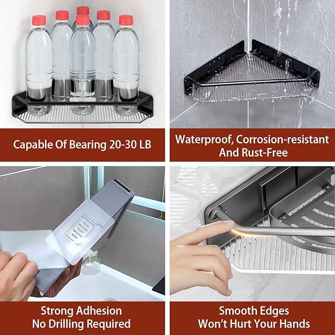 Corner Shower Caddy, 2 Pack Adhesive Bathroom Shelves，Acrylic Shower Shelf Rack, No Drilling Bathroom Organizers and Storage Racks,Black - ModernBath