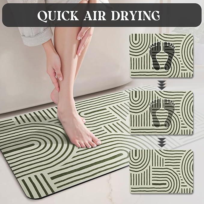 MontVoo -Bath Mat-Non Slip Thin Bathroom Rugs Fit Under Door- Quick Dry Absorbent Faux Suede Surface Grey Bathroom Floor Mats-Shower Rug for in Front of Bathtub Shower Ivory & Green Arched 16x24 - ModernBath