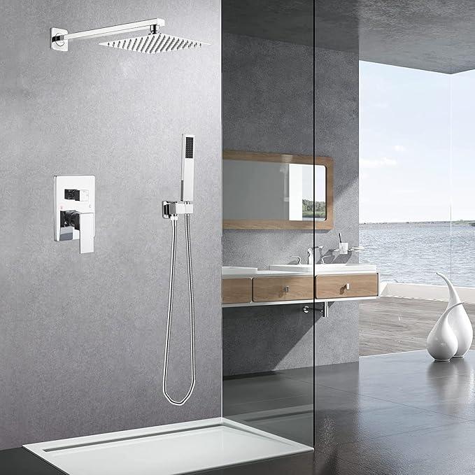 Heable Shower System with High Pressure Rainfall Shower Head, Handheld Shower head and Shower Faucet Trim Kit, Rain Mixer Shower Set Wall Mounted Chrome（Valve Include） - ModernBath