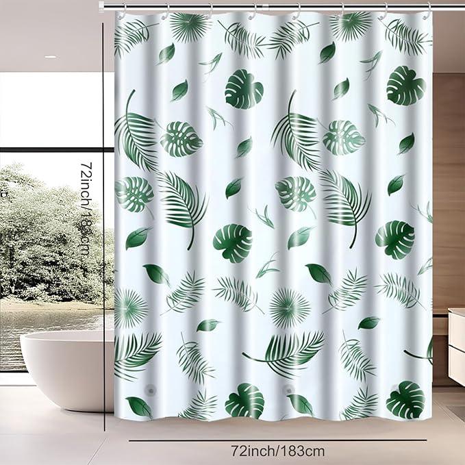 TIKABC Shower Curtain Liner, 4G PEVA Shower Liner, Plastic Waterproof Shower Curtains, with Grommet Holes and 3 Magnetic Weights(Green Leaf) - ModernBath
