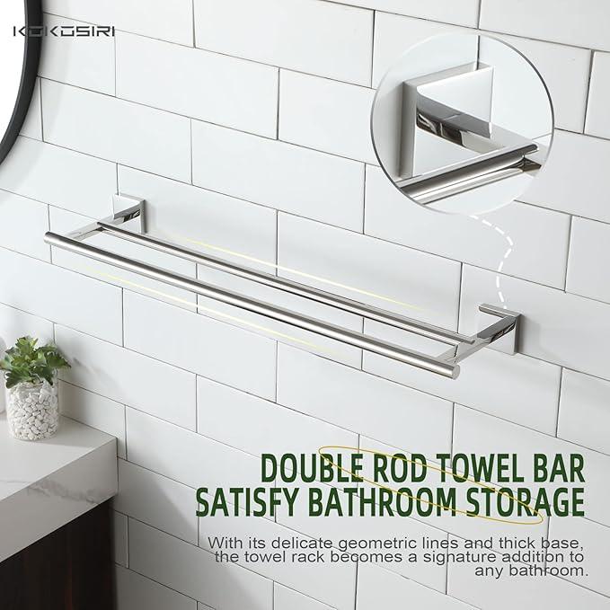 KOKOSIRI Bath Towel Bars Bathroom Double Towel Holder Rack for Toilet Kitchen 24 Inch Necklace Holder Chrome Stainless Steel B5005CH-L24 - ModernBath