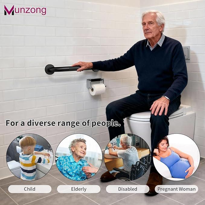 16 Inch Anti Slip Shower Grab Bar, Munzong Oil Rubbed Black Bathroom Grab Bar for Bathtubs and Showers, Knurled Handicap Balance Bar,Safety Hand Rail Support Elderly Senior Assist Bath Handle - ModernBath