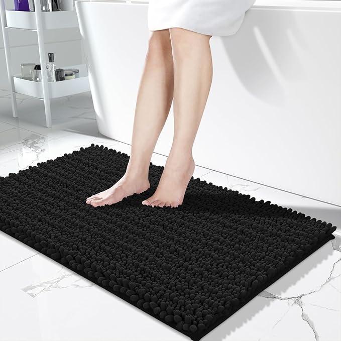 Yimobra Long Bathroom Rugs Non Slip Washable 44x24 Inch - Ultra Soft Absorbent Chenille Bath Mat, Quick Dry Shaggy Floor Carpet for Tub Shower, Black Home Decor Accessories - ModernBath