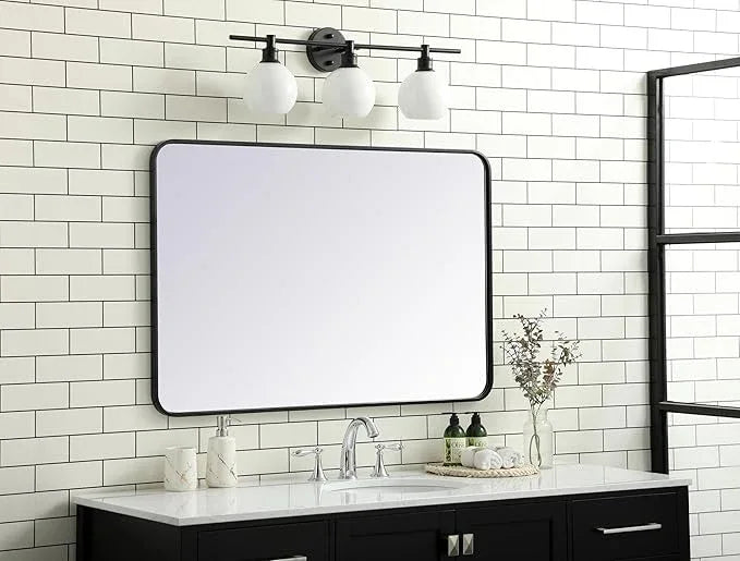 ARS Concepts Aura, Soft Corner Metal Rectangular Mirror 28X42 Inch in, Modern, Black - ModernBath