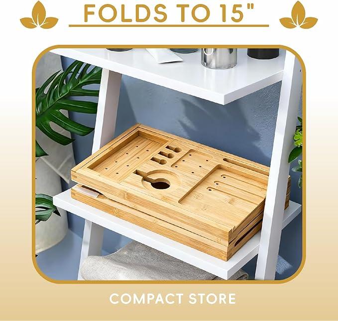 Premium Foldable Bamboo Bathtub Tray Caddy, Expandable Bath Caddy Tray with Holder, Natural Bath Shelf Over Tub, Spa Bathroom Accessories & Gifts for Home - ModernBath