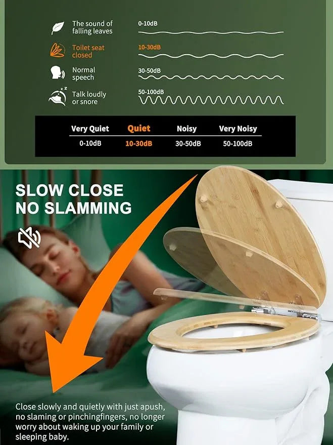 Angol Shiold ELONGATED Bamboo Wood Toilet Seat Soft Close Zinc Alloy Strong Hinges, Light, Easy to Install & Clean, Up to 400 lbs (Elongated 18.5", Natural Bamboo) - ModernBath