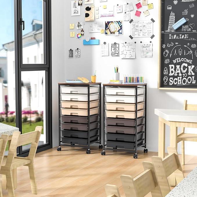 Rolling Storage Cart with Drawers, Rolling Drawer Cart and Wooden Tabletop,Storage Drawer Cart for Living Room,Classroom,Bedroom,Bathroom,Dorm,Office,Brown Gradient - ModernBath