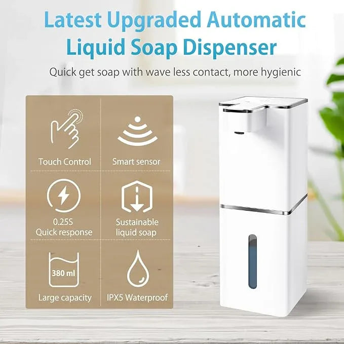 JEMISUN Automatic Liquid Soap Dispenser Touchless Soap Dispenser 380ml/12.8oz Rechargeable, Wall Mounted,4 Levels Adjustable Auto Soap Pump for Bathroom Kitchen Dish Soap - ModernBath