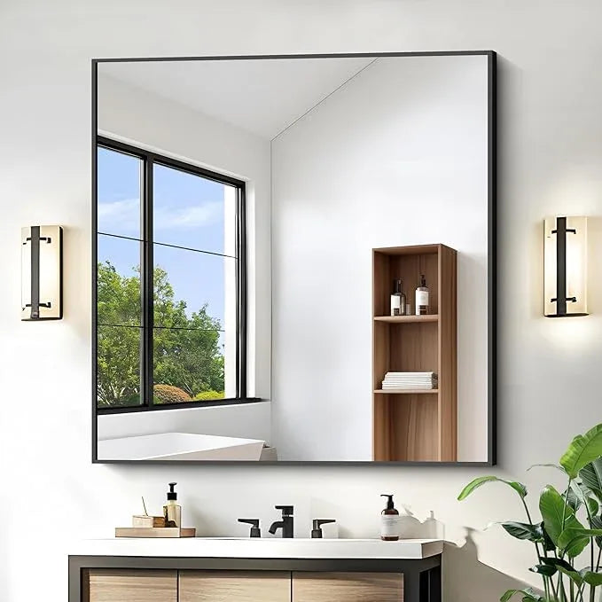 KOCUUY Black Square Mirror, 42"x42" Bathroom Mirrors for Over Sink, Large Black Wall Mounted Mirror, Metal Framed Mirror for Wall, Vanity Mirror for Bathroom Living Room Bedroom Dining Room - ModernBath