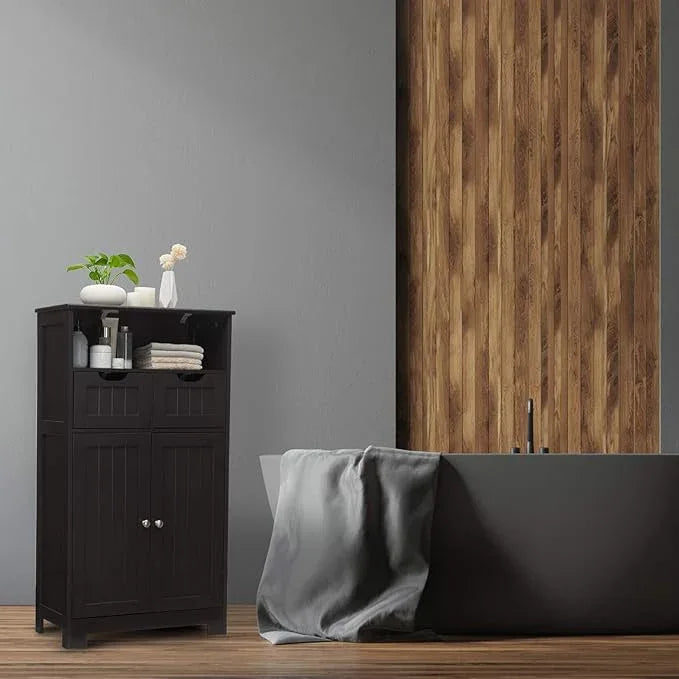 GLACER Multifunctional Floor Cabinet, Bathroom Cabinet with Removable Drawers and Adjustable Shelf for Bathroom, Living Room, Kitchen or Entryway, 24 x 12 x 43 inches (Brown) - ModernBath