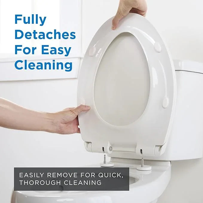 Gerber Soft-Close Elongated Toilet Seat with Two Button Quick-Release, Top-Mount Installation, Non-Slip Bumpers, and Cover, Heavy-Duty Plastic, White, GC550130 - ModernBath