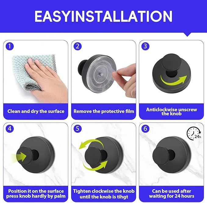 Suction Cup Hooks for Shower, Bathroom,Glass Windows,Tile – Towel, Loofah, No-Drill Wreath Hanger for Front Door Waterproof Hook Hold,Black 4packs - ModernBath