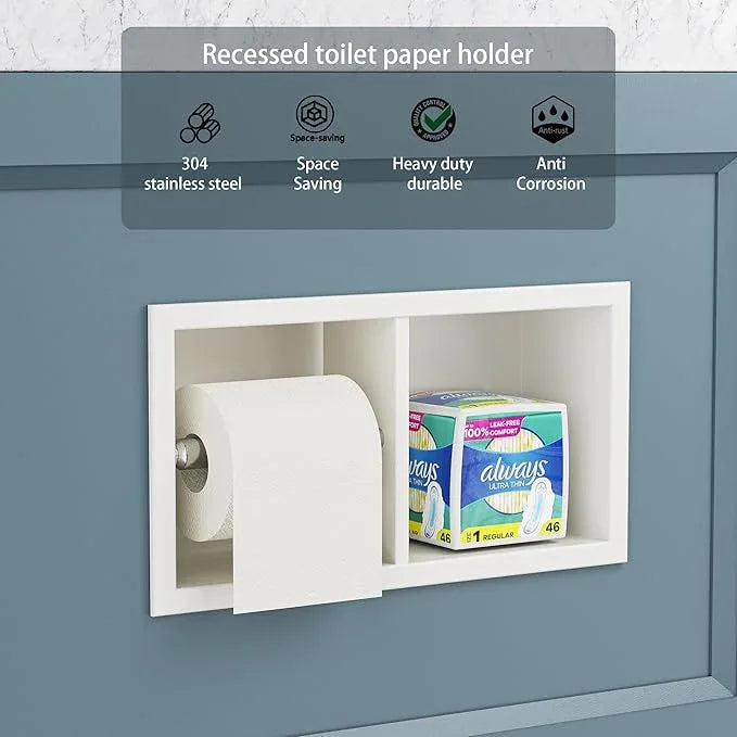 Neodrain Dual Roll Recessed Toilet Paper Holder - 304 Stainless Steel, Hidden in-Wall Design, Simple Loading and Unloading, Space-Saving for Modern Bathrooms（White - ModernBath