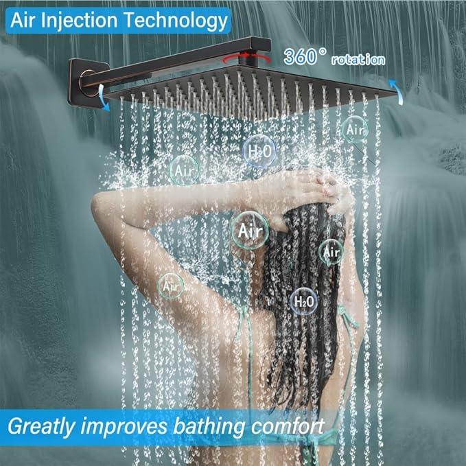 YCAIKOI Shower Faucet Set Complete, Wall Mount Shower System for Bathroom 12 Inch High-Pressure Rainfall Shower with Handheld, Rough-in Valve Body and Trim Kit, Oil Rubbed Bronze - ModernBath