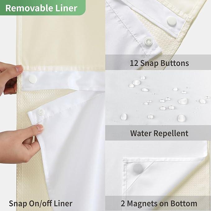 eachope Extra Long No Hook Shower Curtain with Snap-in Fabric Liner Set,Cream Waffle Weave Shower Curtains for Bathroom,Hotel Luxury Decor Bathroom Curtain Set,Waterproof & Washable,71Wx86H - ModernBath