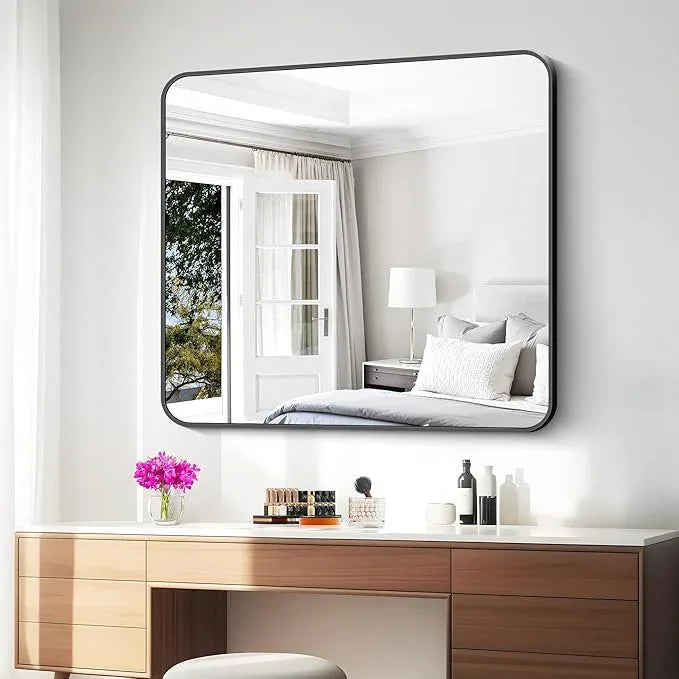 BONEWEI 36x40 inch Bathroom Mirror,Black Rectangle Mirror,Wall Mounted Bathroom Frame Vanity Mirror with Round Corner for Bedroom Living Room,Entryway Hangs Horizontal or Vertical - ModernBath