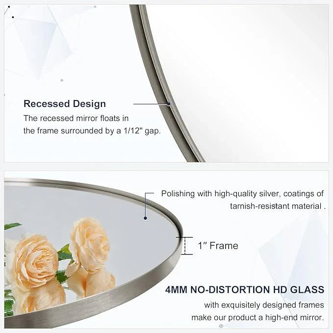 ANDY STAR Brushed Nickel Mirror Bathroom, 24x32 Inch Brushed Nickel Oval Mirror, Stainless Steel Metal Frame Oval Vanity Mirrors Hangs Horizontal or Vertical, Modern Style for Home - ModernBath