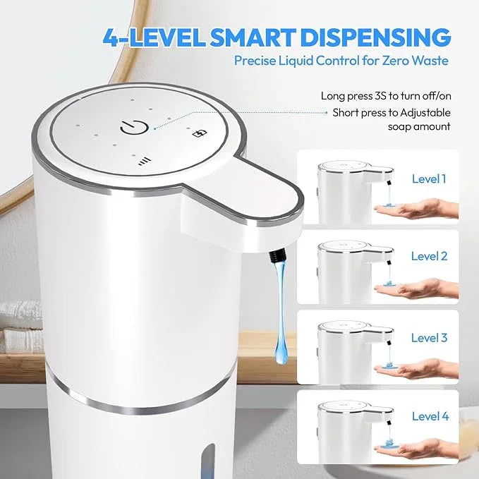 MTYGK Automatic Soap Dispenser Touchless,Liquid Hand Soap Dispenser 12.8oz USB 4levels Adjustable Dispenser Electric Wall Mounted Smart for Bathroom and Kitchen Dish Soap，Easy for Toddlers(White) - ModernBath
