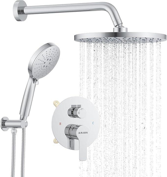 KOJOX Shower Set - Polished Chrome High Pressure Shower Head System- 3 Setting Headheld Shower Head Fixtures- Valve Included - ModernBath