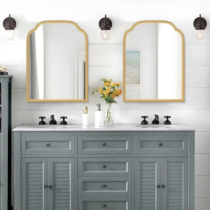 Ferytange 18X24 Inch Gold Mirror for Wall with Metal Frame Rectangular Rounded Bathroom Vanity Mirror Anti-Rust, Hangs (Gold 18" x 24") - ModernBath