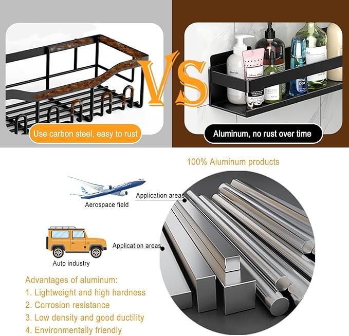 Shower Shelf 2 Pack - Bathroom Shower Shelf Rust-Proof Aluminum Adhesive Installation No Drilling Required, Suitable for Bathroom Storage and Home Decoration - ModernBath