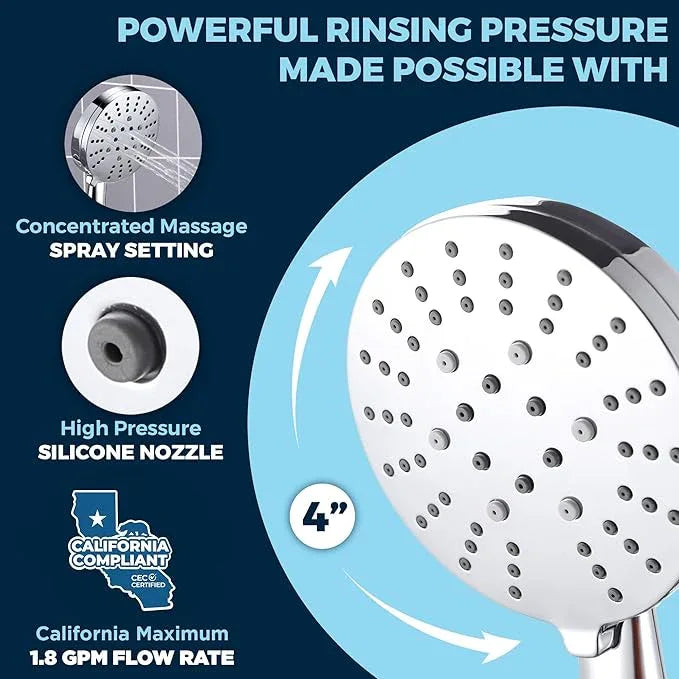 HammerHead Showers® Solid Metal 3-Spray Handheld Shower Head with Long Hose and Holder - CHROME - WIDE, MASSAGE, and MIST Sprays - 1.8 GPM Low Flow Handheld Showerhead - Water Saving Shower Head - ModernBath