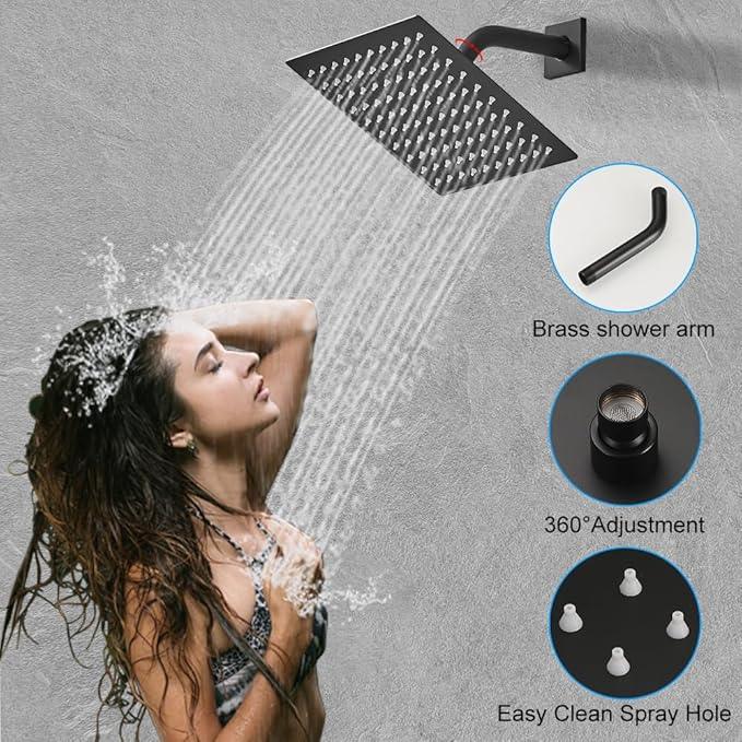 YCAIKOI Matte Black Shower System, 8 Inch High Pressure Rain Shower with Handheld, Wall Mount Shower Faucet Set for Bathroom, Rough-in Valve Body and Trim Included - ModernBath