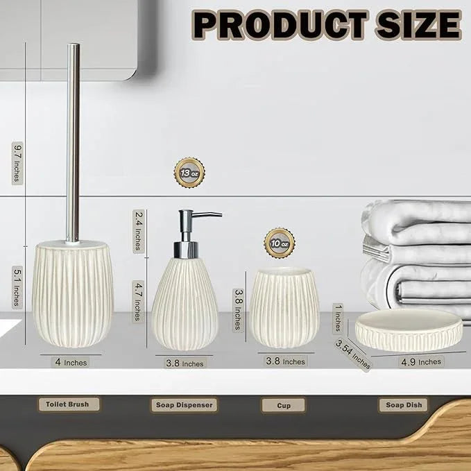 Ceramic Bathroom Accessory Set, White Bathroom Set, Caahanjia Bathroom Accessories Set 4 Pieces, Toilet Brush, Lotion Dispenser, Soap Dish, Toothbrush Cup, Modern Bathroom Décor (13 Ounce) - ModernBath