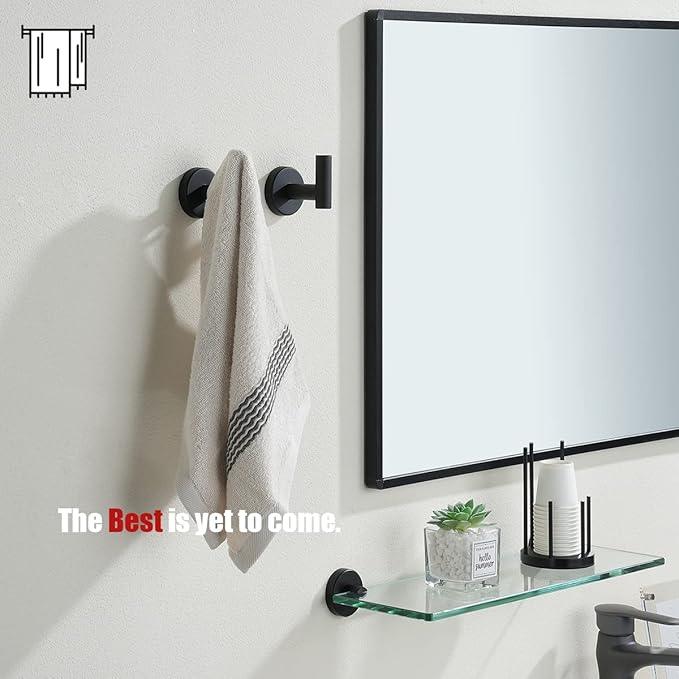 JQK Black Bathroom Towel Hook, Coat Robe Clothes Hook for Bathroom Kitchen Garage Wall Mounted (4 Pack), 304 Stainless Steel Matte Black, TH100-PB-P4 - ModernBath