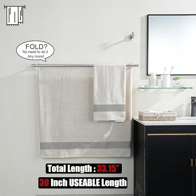 JQK Double Bath Towel Bar, 33 Inch 304 Stainless Steel Thicken 0.8mm Towel Rack for Bathroom, Towel Holder Polished Chrome Wall Mount, Useable Length 30 Inch 2 Pack, TB100L30-CH-P2 - ModernBath