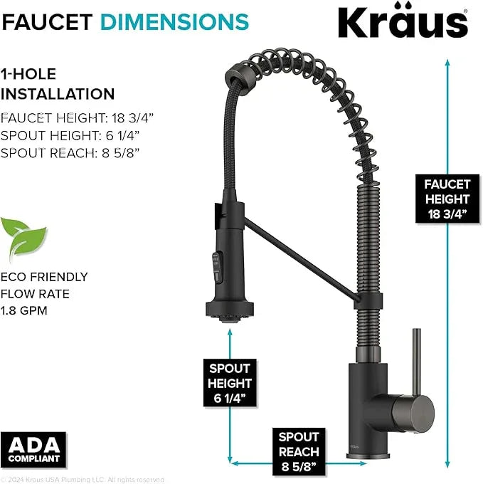 KRAUS Bolden Commercial Style 2-Function Single Handle Pull Down Kitchen Faucet in Matte Black/Black Stainless, KPF-1610MBSB (Pack of 1) - ModernBath