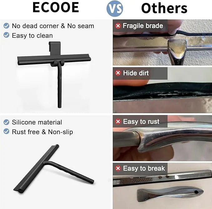 ecooe Silicone Shower Squeegee with Hanger, 11″/28cm Shower Squeegee for Glass Doors, Black Window Squeegee Scraper with Stainless Steel Core for Home Bathroom Kitchen Car Glass Doors - ModernBath